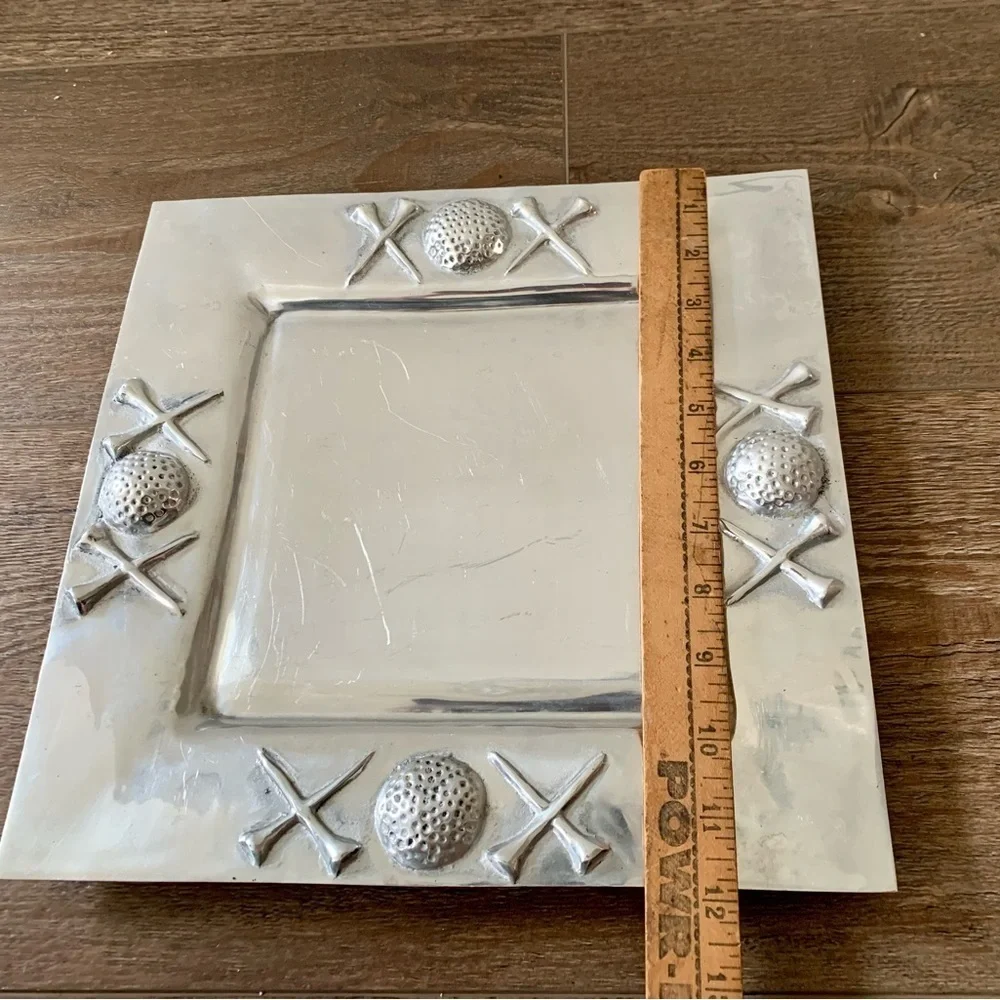 Simply Pewter Metal Serving Tray In Golf Motif 12/12”